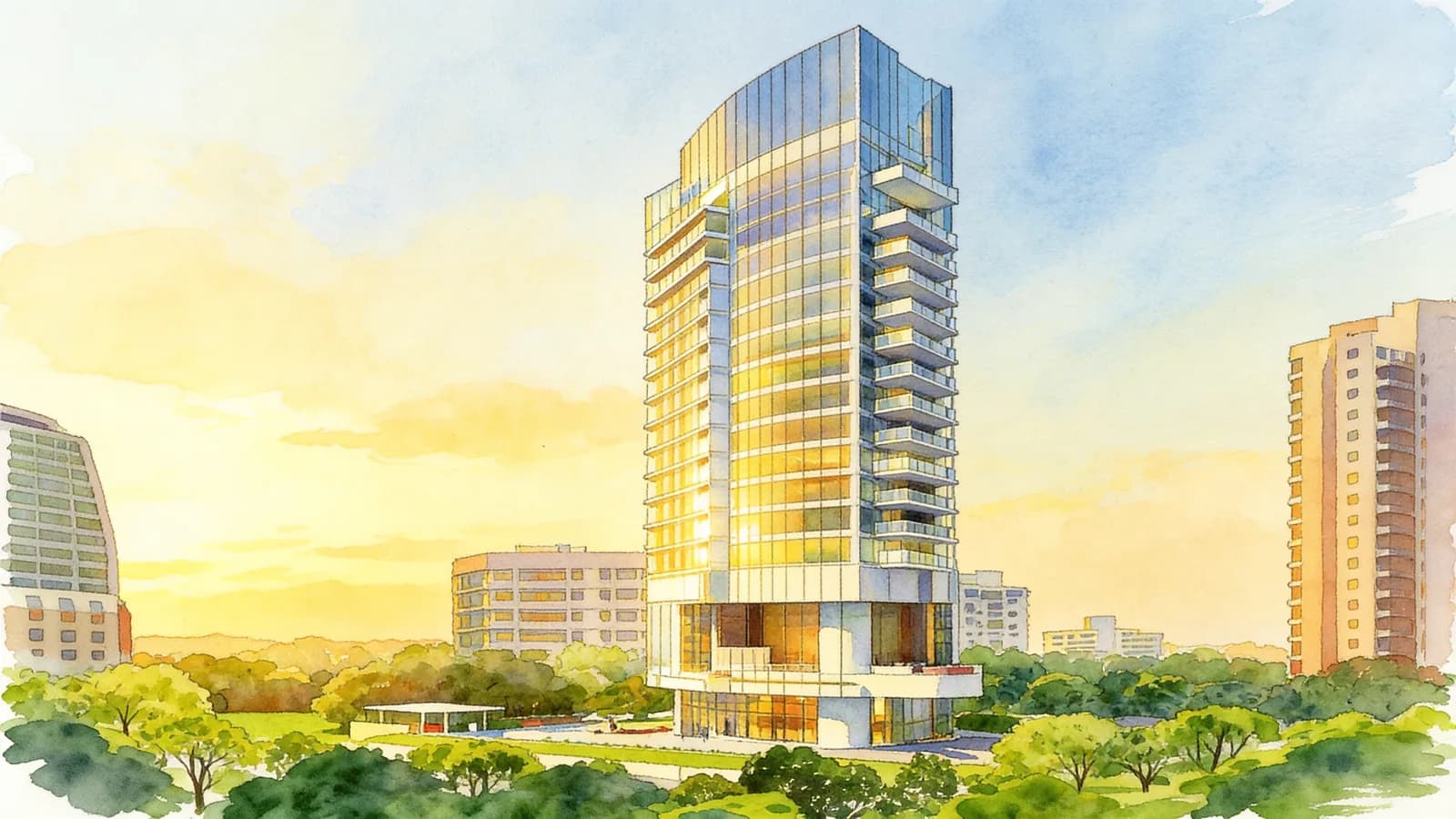 Boulevard Vue, a 32-storey condominium in River Valley. Illustration is AI-generated.