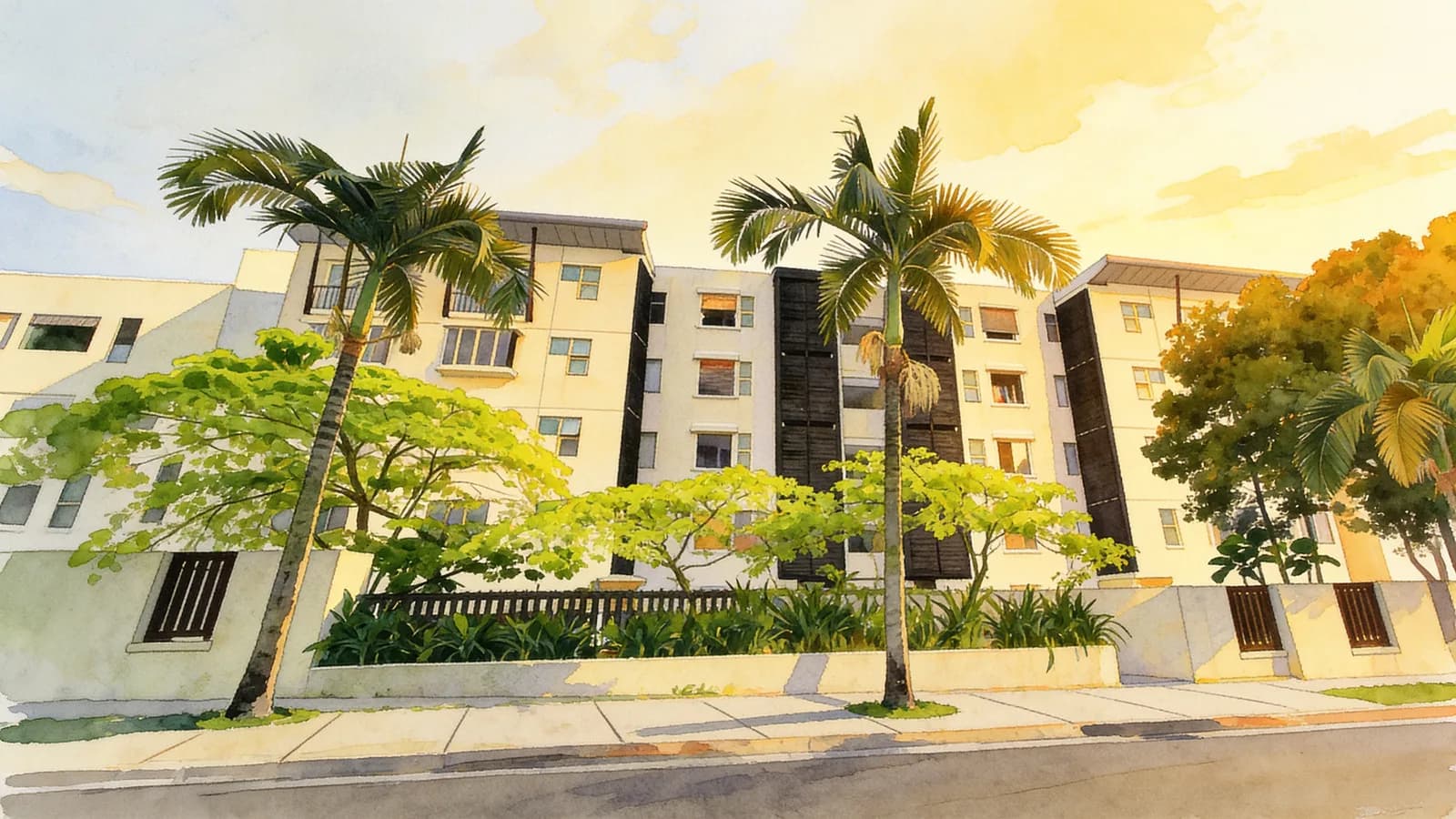 Palm Grove Condominium, a 4-storey condominium in Hougang. Illustration is AI-generated.