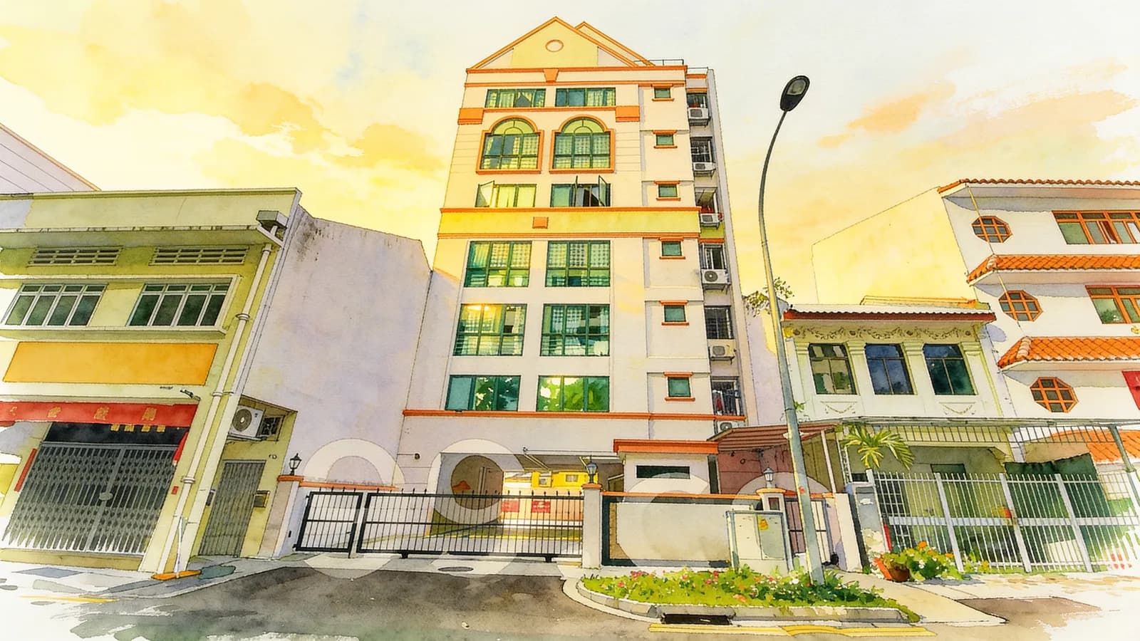 Eng Apartments, an apartment in Geylang. Illustration is AI-generated.