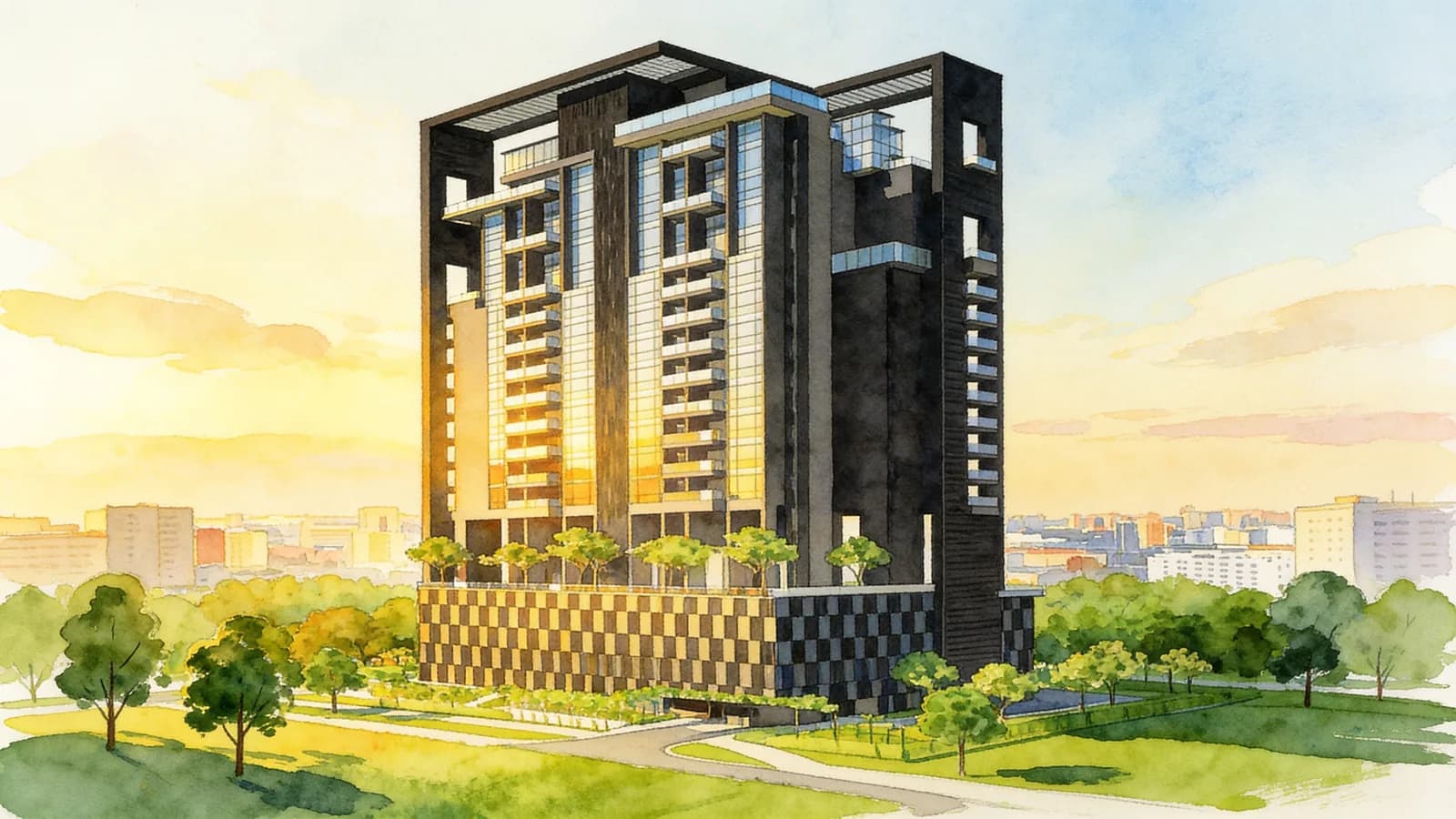 The Viridian, a 22-storey condominium in Novena. Illustration is AI-generated.