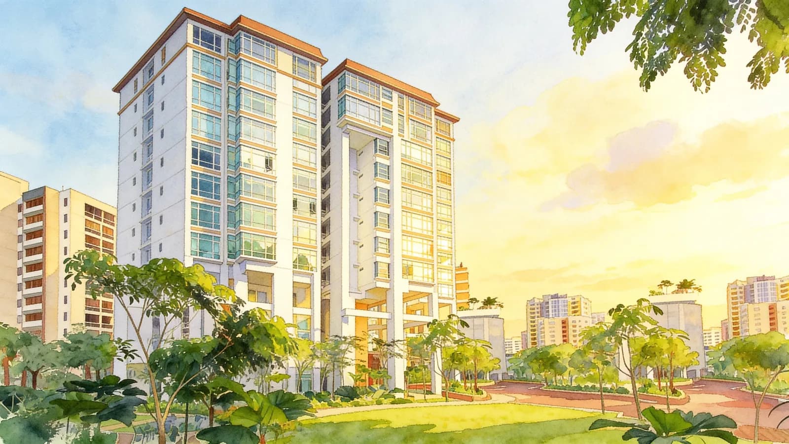 One Saint Michael's, a 25-storey condominium in Kallang. Illustration is AI-generated.