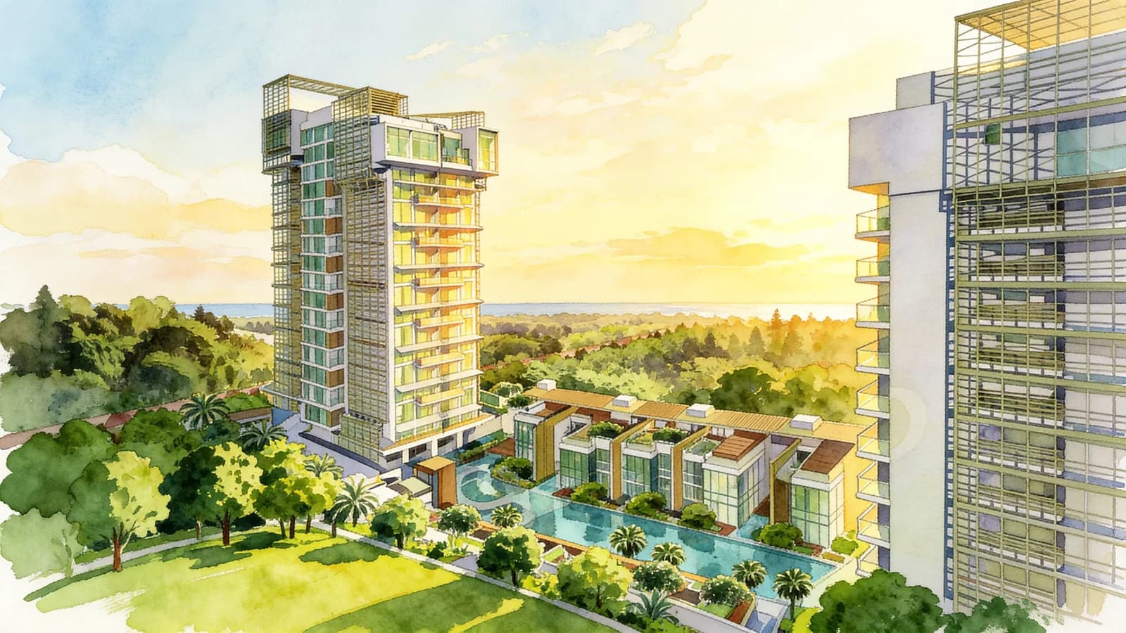 Marine Blue, a 17-storey condominium in Marine Parade. Illustration is AI-generated.
