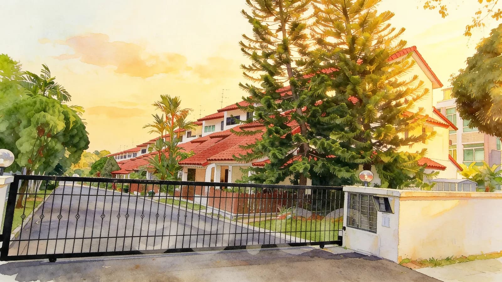 Loyang Townhouses, a condominium in Pasir Ris. Illustration is AI-generated.