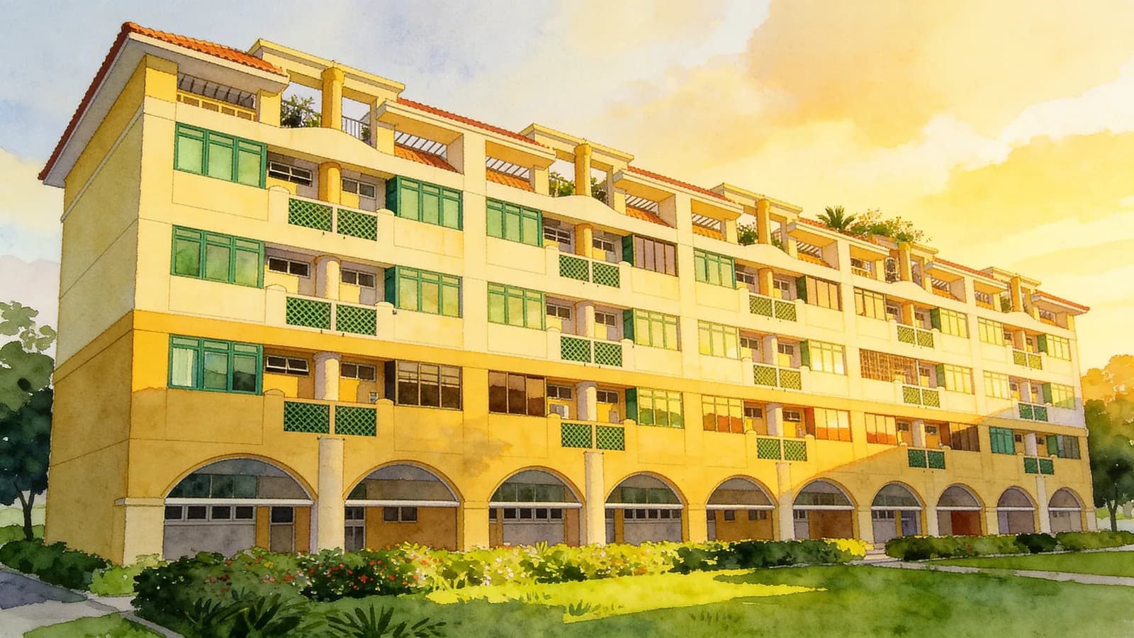 Sunshine Lodge, a 4-storey condominium in Serangoon. Illustration is AI-generated.