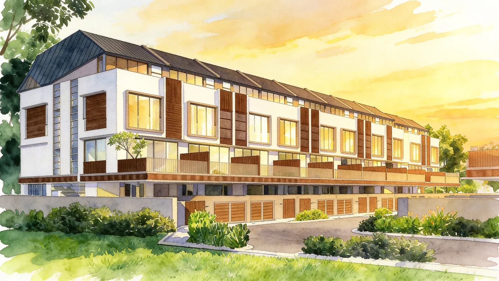 Cayman Residences, a 3-storey terraced house. Illustration is AI-generated.
