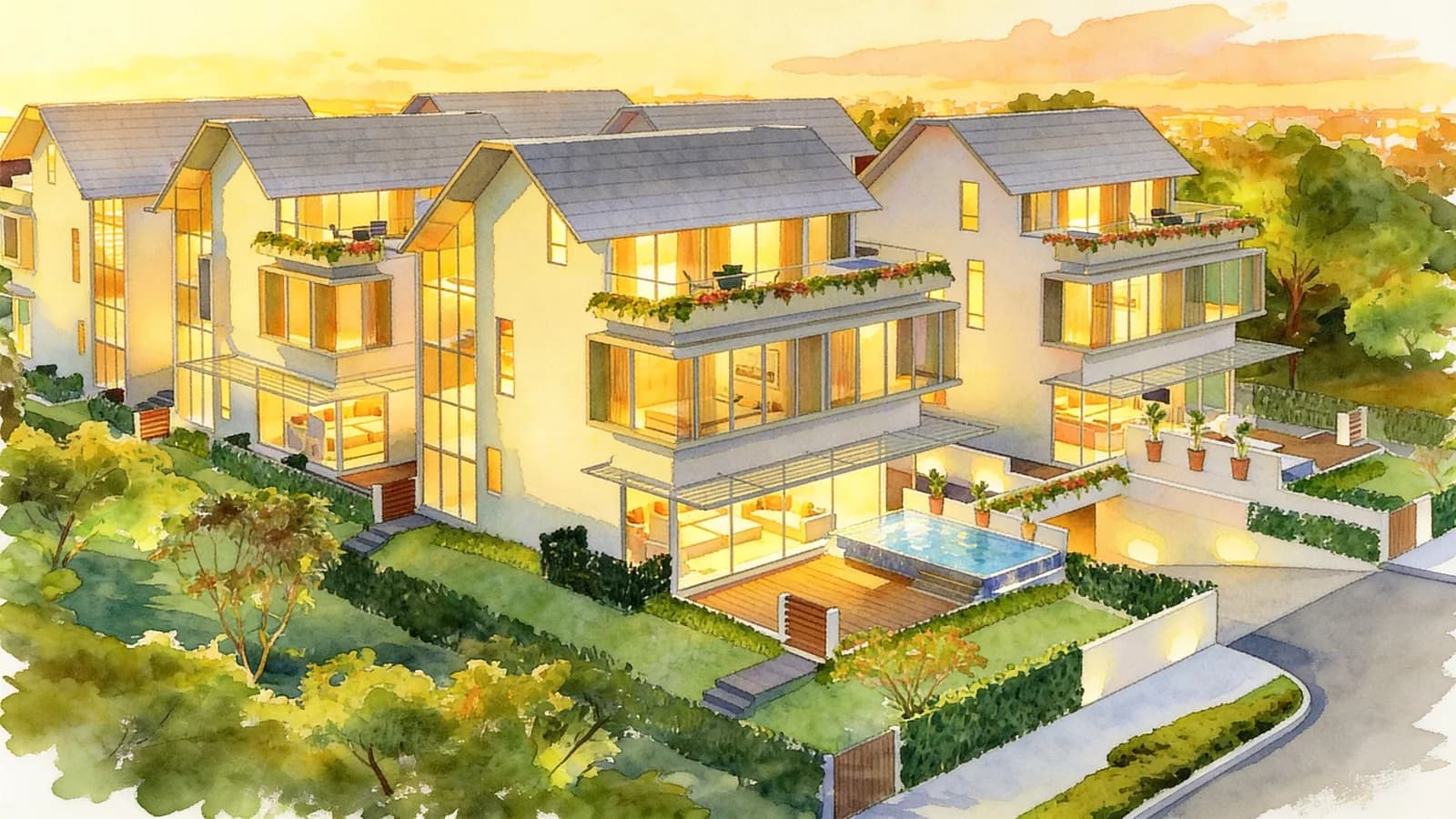 Dunsfold Residences, a bungalow house. Illustration is AI-generated.