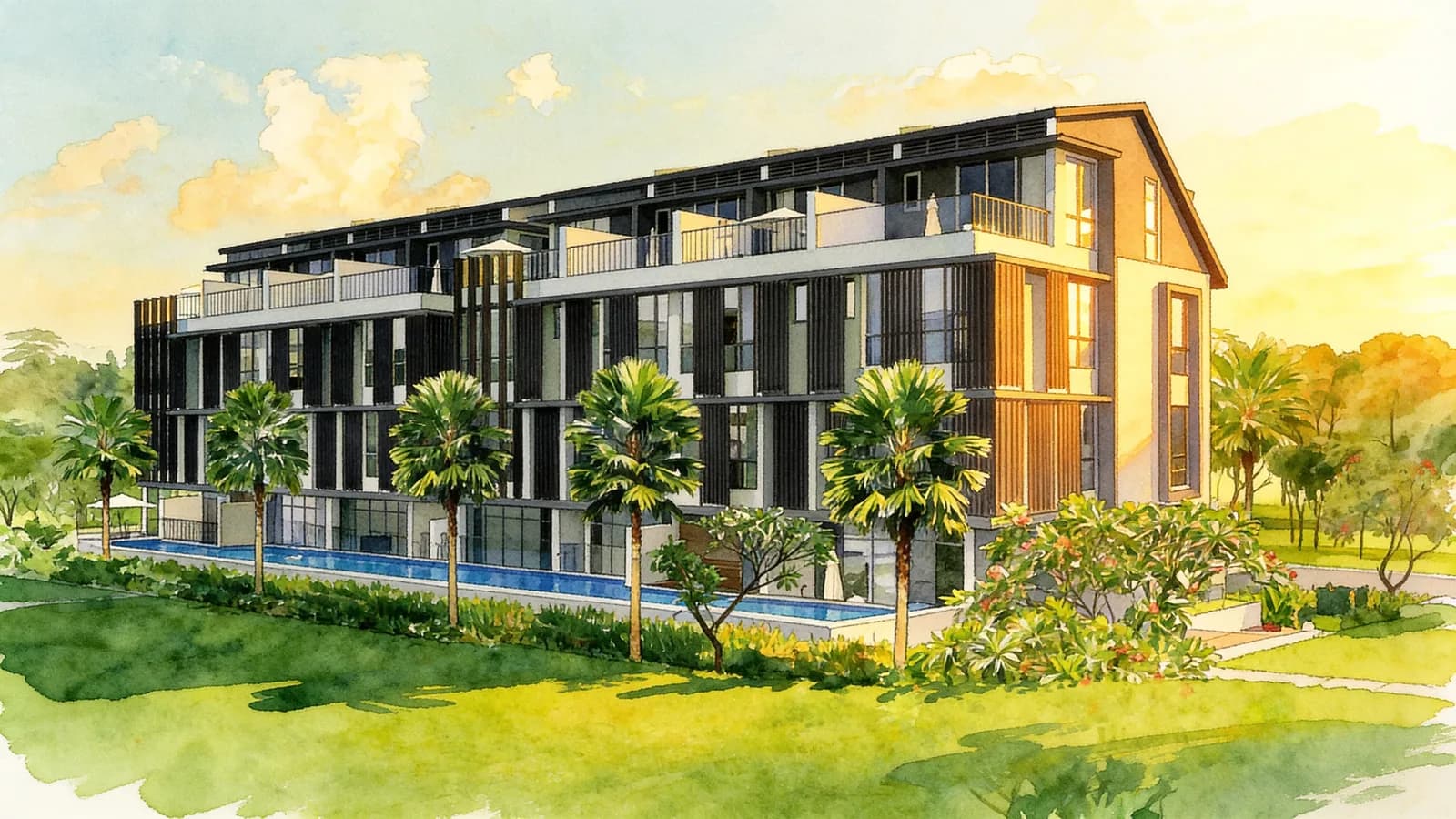 Jazz Residences, a 3-storey cluster house. Illustration is AI-generated.