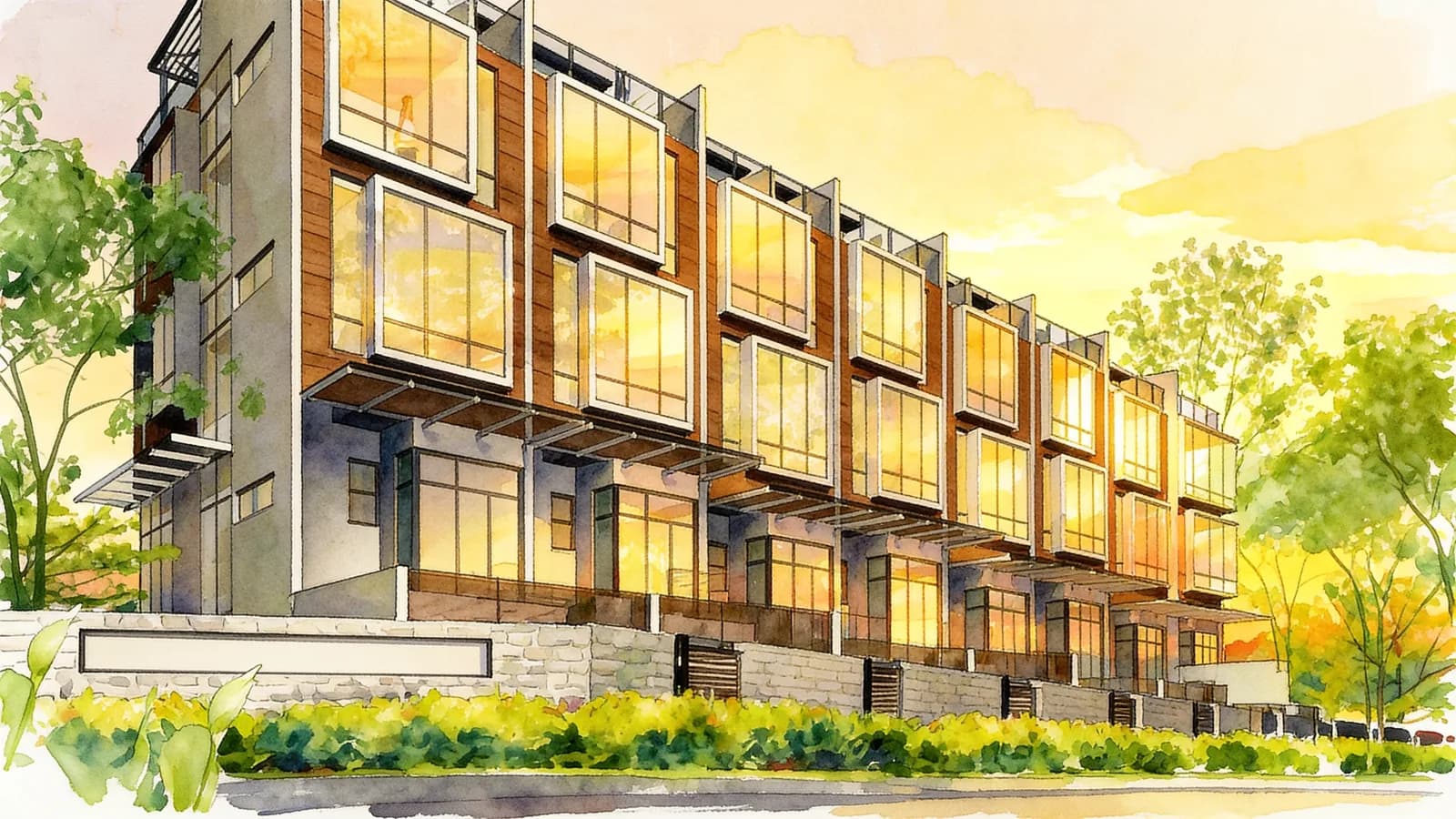 Chestnut Residences, a terraced house. Illustration is AI-generated.