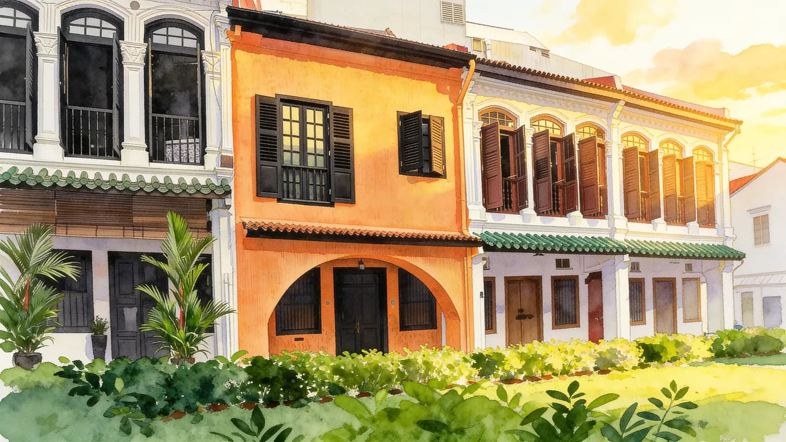 Emerald Hill Conservation Area, a conservation house in Orchard. Illustration is AI-generated.