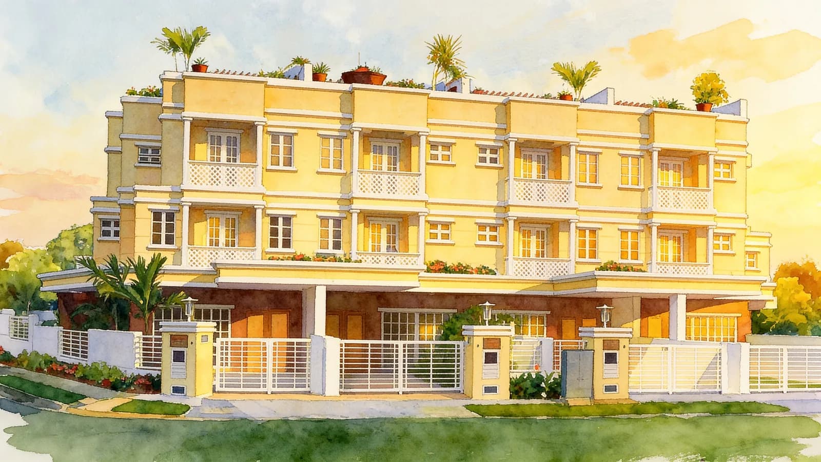 Cashew Villas, a terraced house. Illustration is AI-generated.