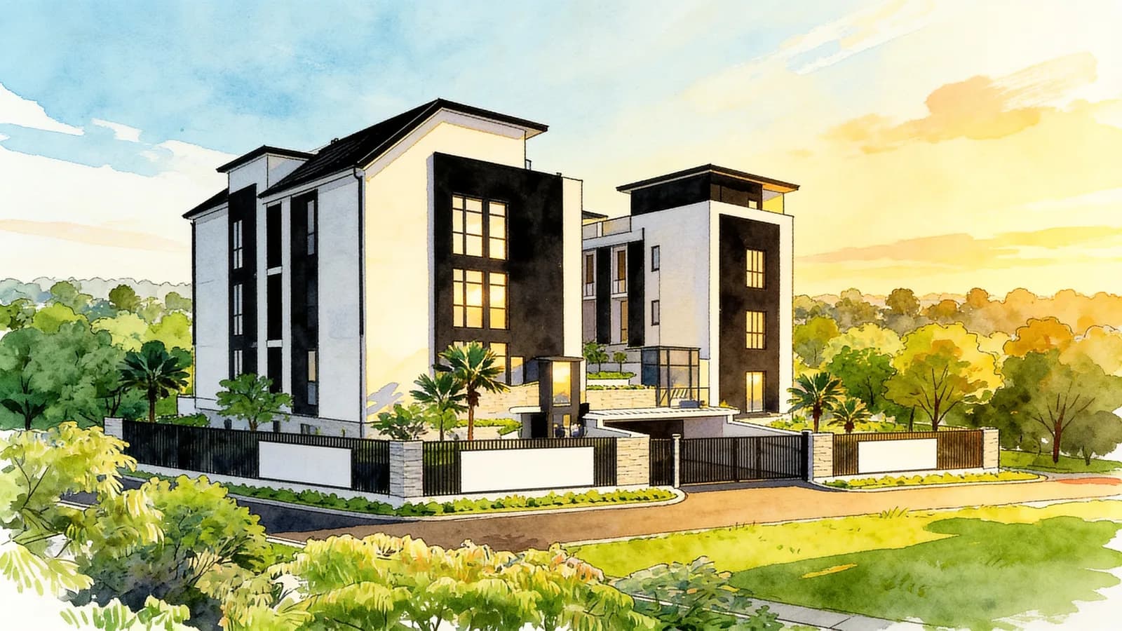 Lotus Ville, a 3-storey cluster house. Illustration is AI-generated.