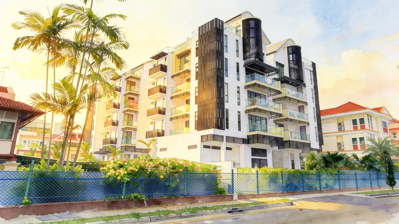 The Urbanite, a 5-storey condominium in Kallang. Illustration is AI-generated.