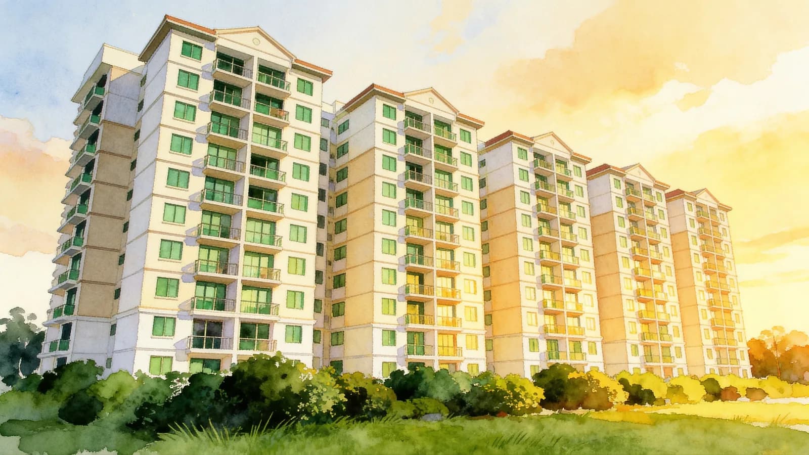 Simei Green Condominium, an 11-storey condominium in Tampines. Illustration is AI-generated.