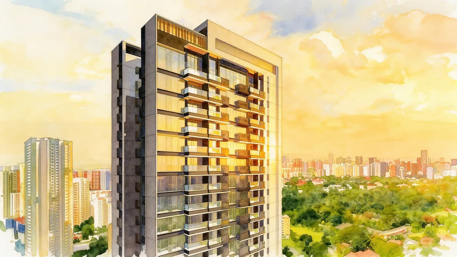 Margaret Ville, a 40-storey apartment in Queenstown. Illustration is AI-generated.