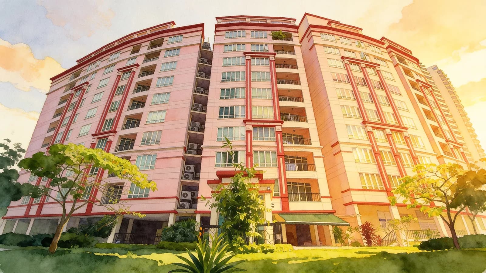 Claremont, a 10-storey apartment in River Valley. Illustration is AI-generated.