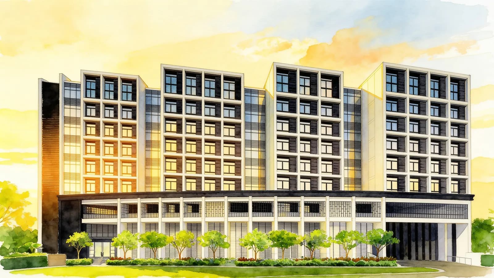Sixteen35 Residences, an 8-storey condominium in Geylang. Illustration is AI-generated.
