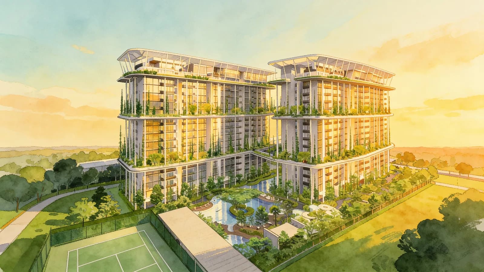 The Tembusu, an 18-storey condominium in Hougang. Illustration is AI-generated.