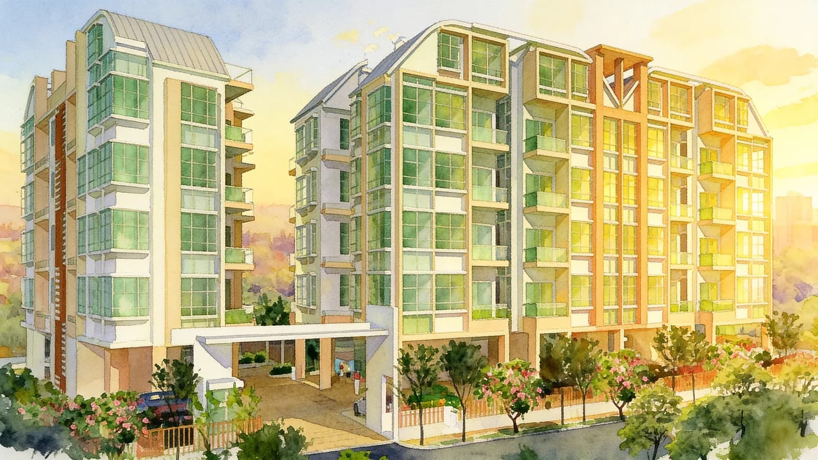 Palm Oasis, an apartment in Bedok. Illustration is AI-generated.