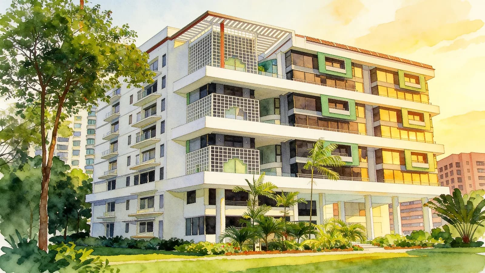 Abelia, an apartment in Newton. Illustration is AI-generated.
