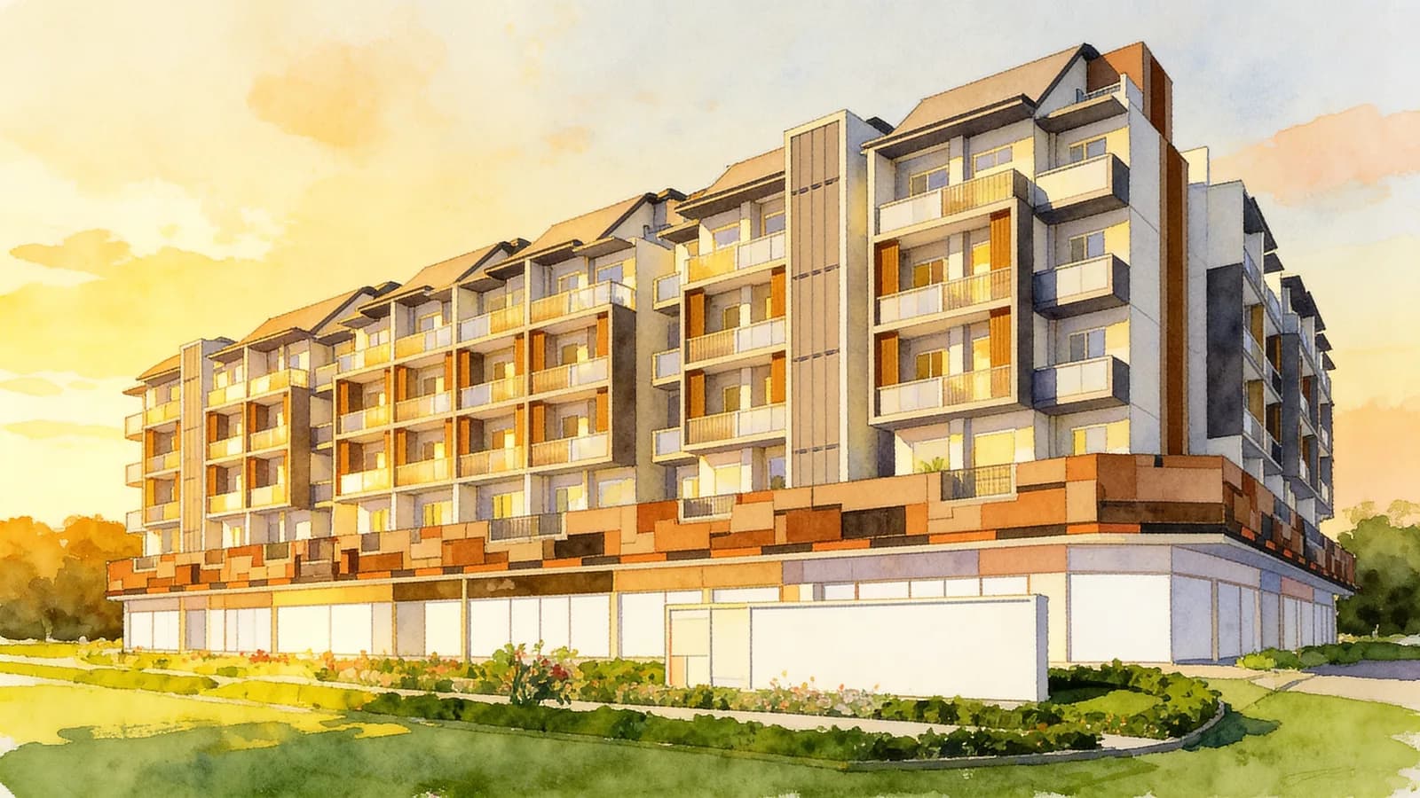 Kensington Square, a 5-storey apartment in Hougang. Illustration is AI-generated.