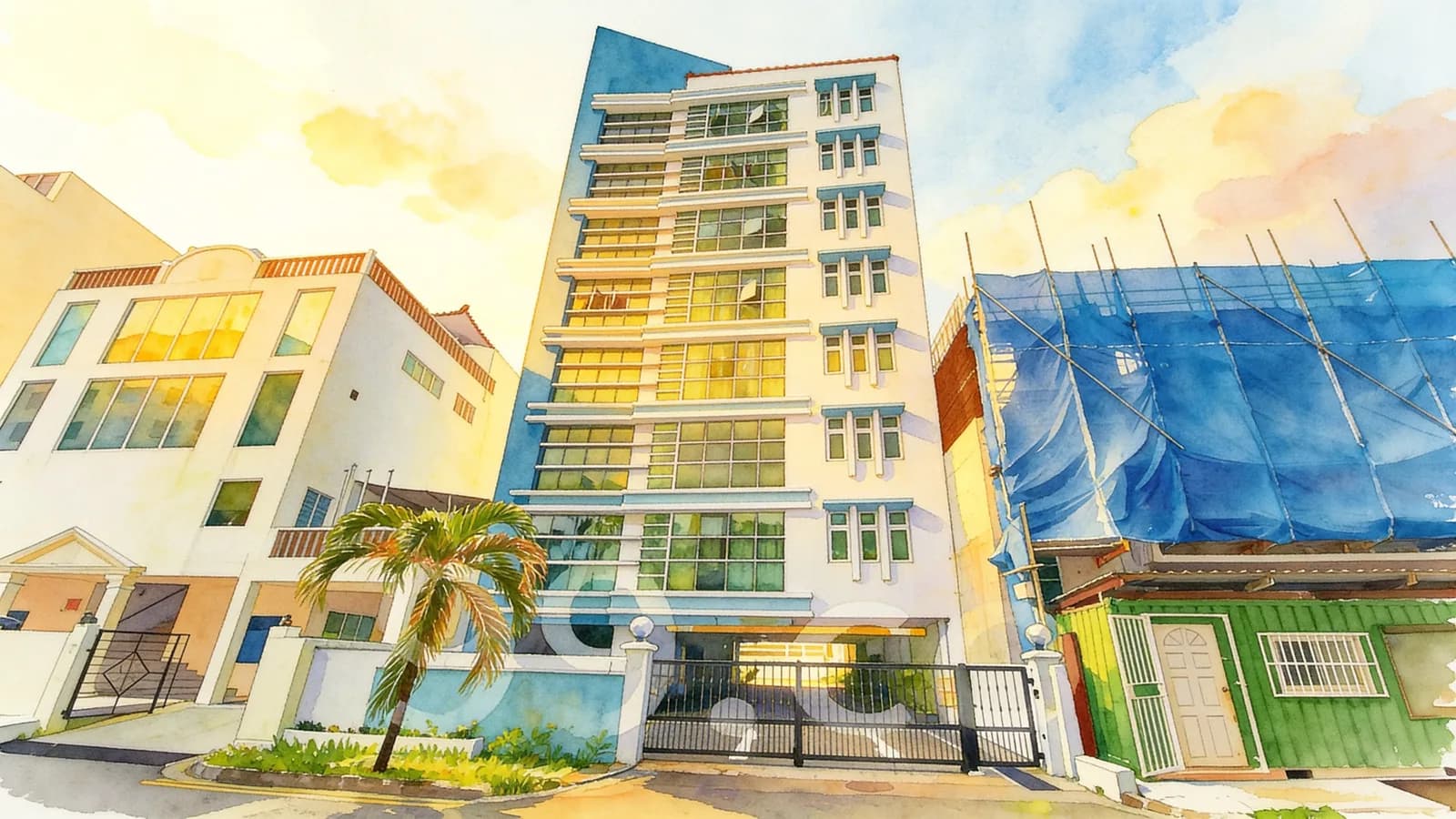 Athena Ville, an apartment in Geylang. Illustration is AI-generated.
