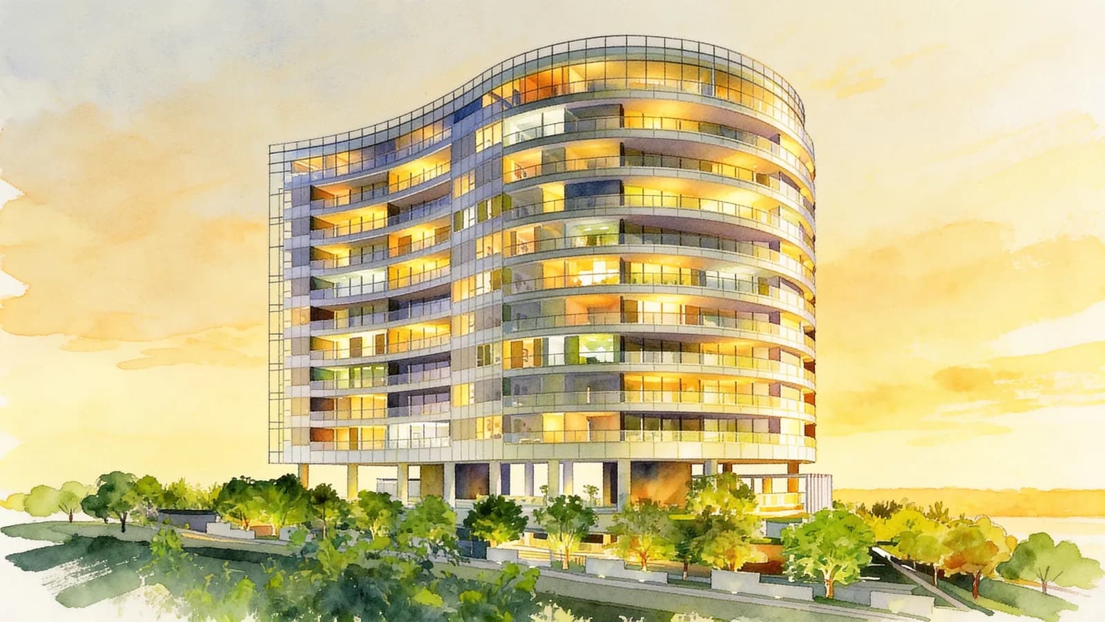 111 Emerald Hill, a 12-storey condominium in Newton. Illustration is AI-generated.