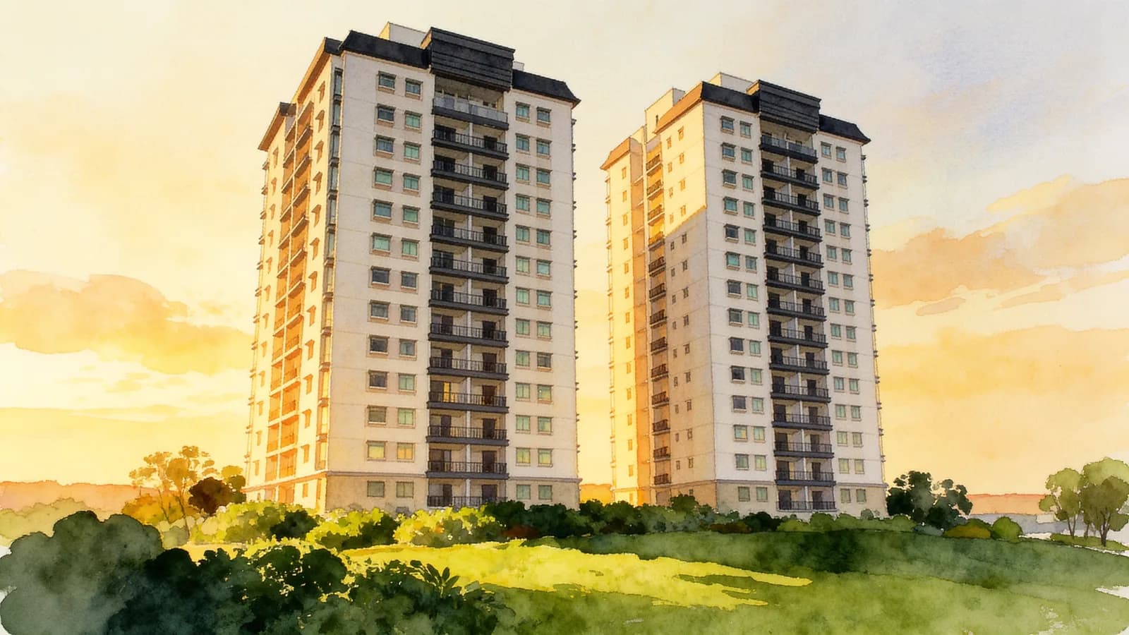 Twin Heights, an apartment in Novena. Illustration is AI-generated.