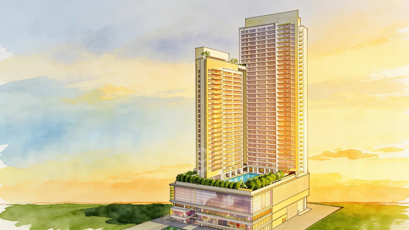 Scotts Square, a 43-storey apartment in Orchard. Illustration is AI-generated.