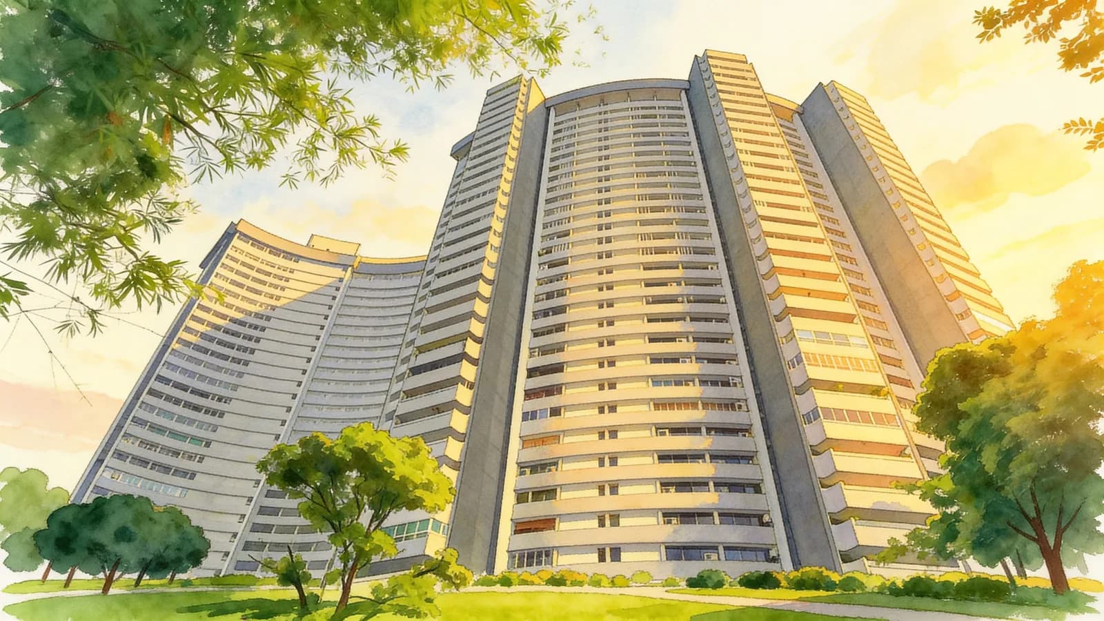 Cairnhill Plaza, an apartment in Newton. Illustration is AI-generated.