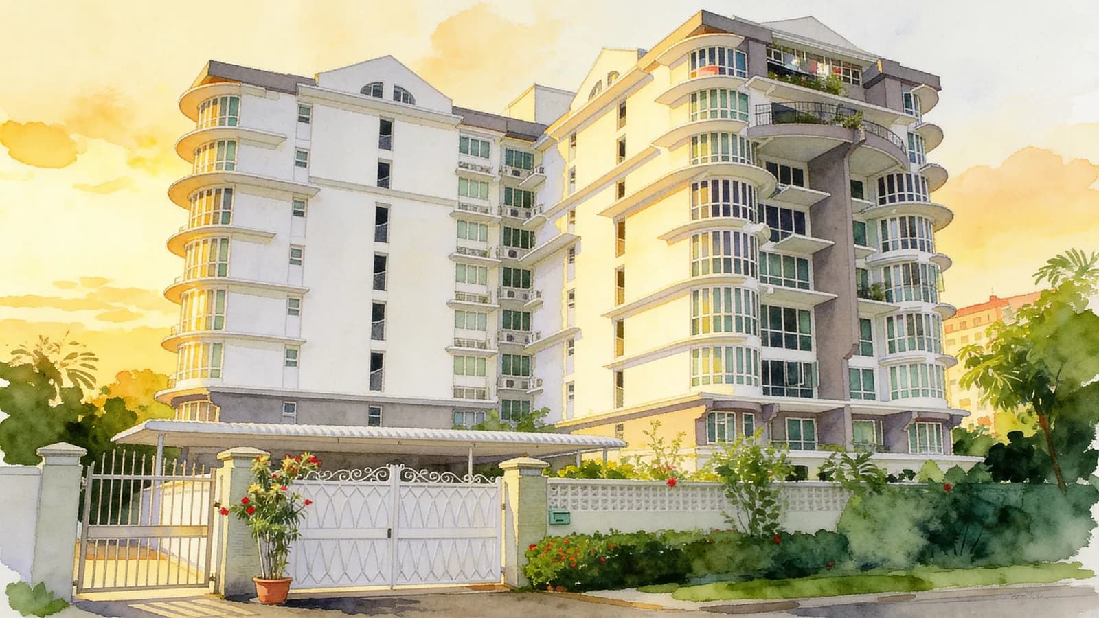 St Francis Lodge, an apartment in Kallang. Illustration is AI-generated.