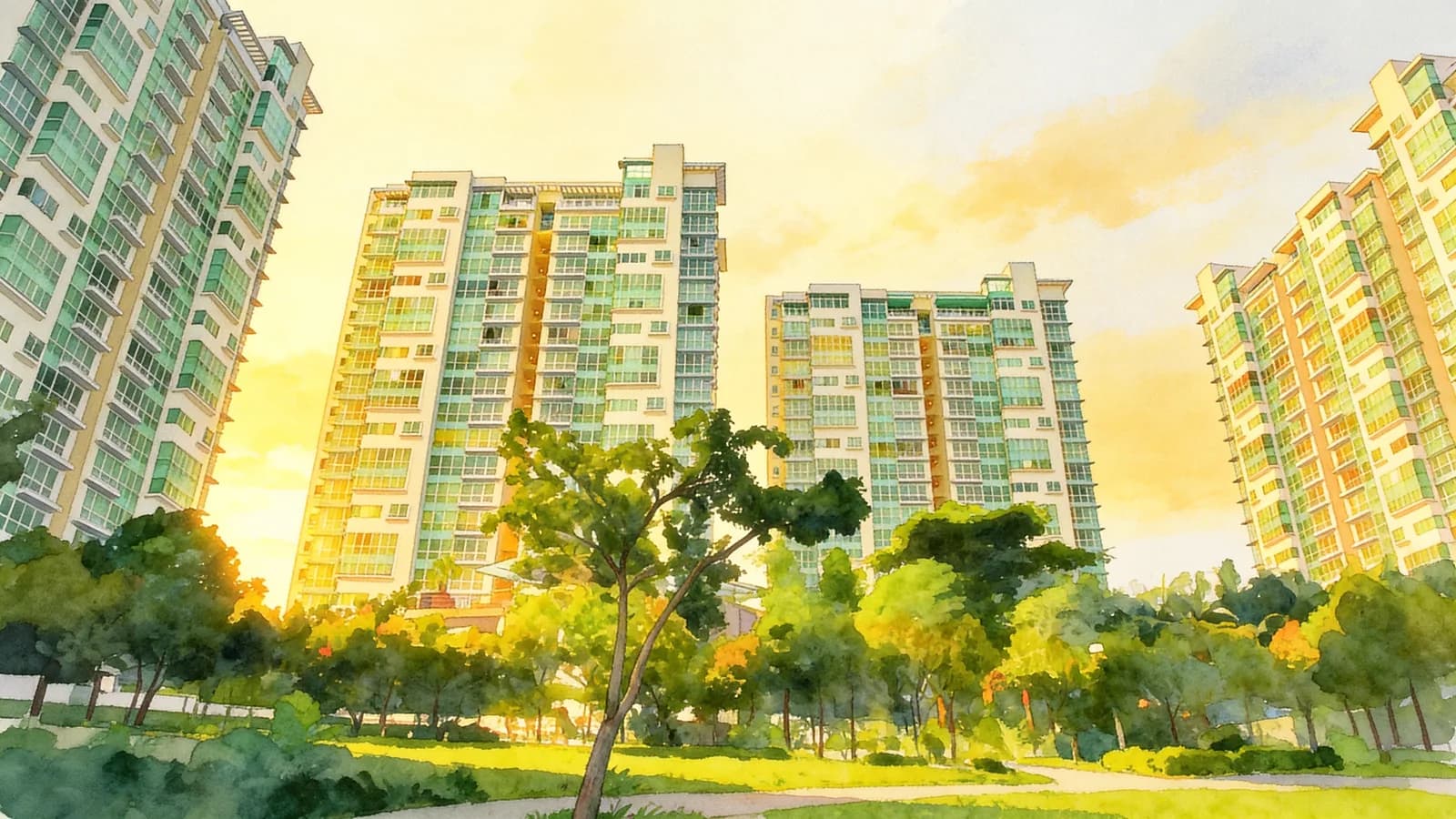 Goldenhill Park Condominium, a 20-storey condominium in Serangoon. Illustration is AI-generated.
