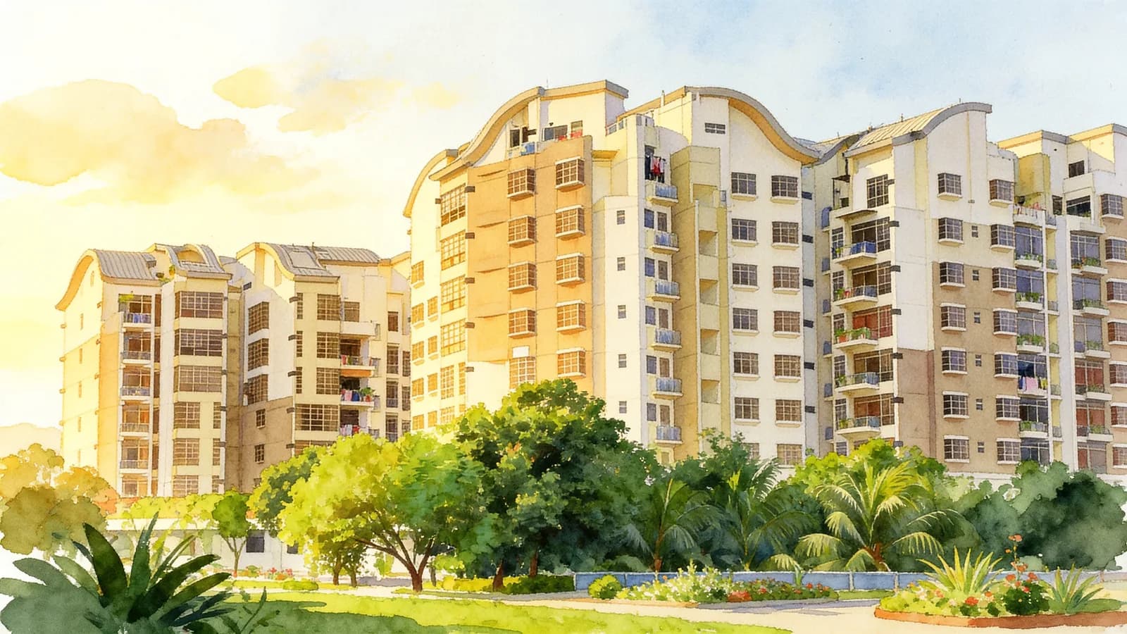 Sunville, a 9-storey apartment in Kallang. Illustration is AI-generated.