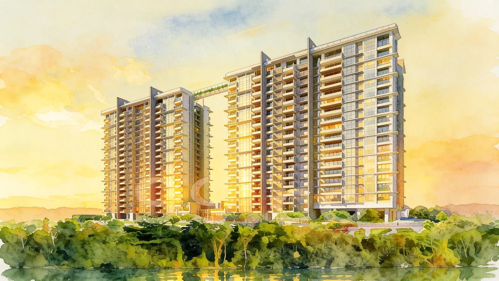 Riverbank @ Fernvale, a 19-storey condominium in Sengkang. Illustration is AI-generated.