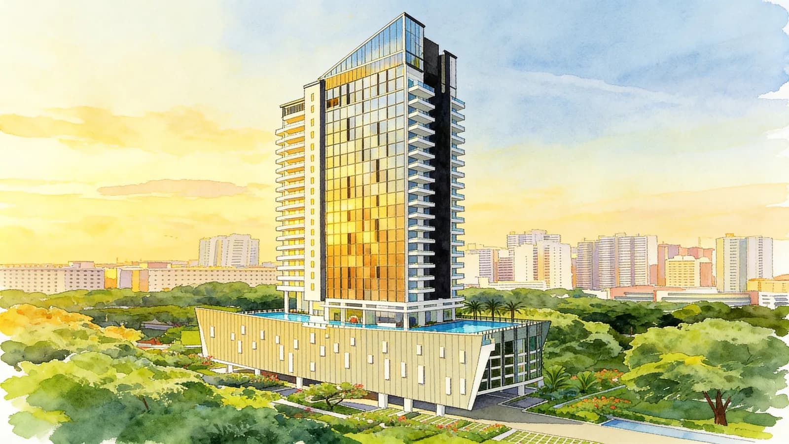 Skysuites 17, an apartment in Novena. Illustration is AI-generated.