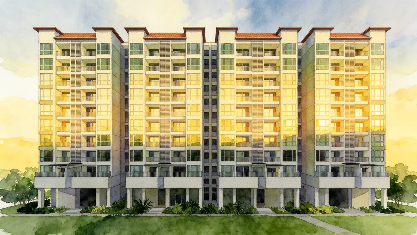 Riversails, an 18-storey condominium in Hougang. Illustration is AI-generated.