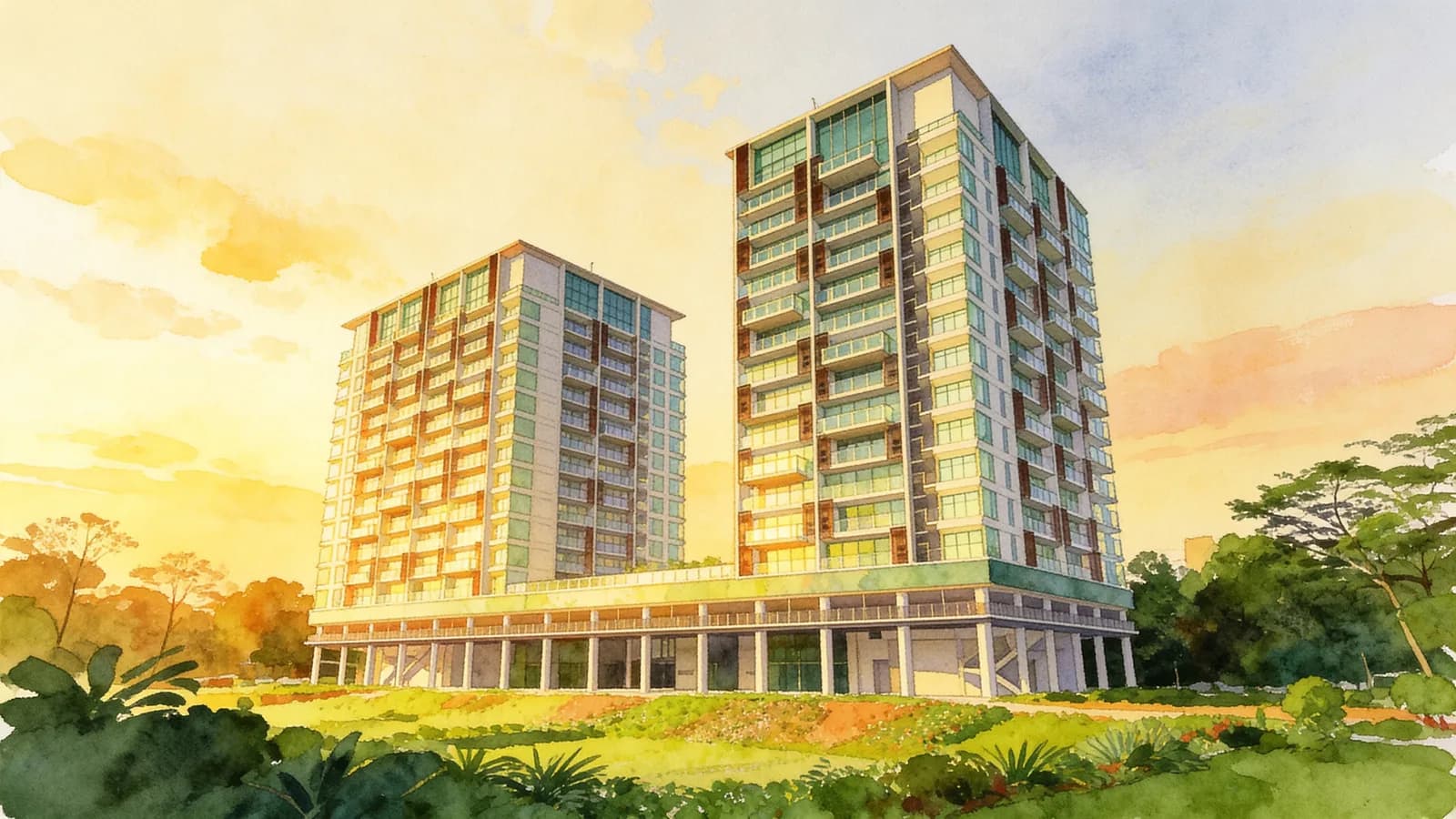 One-North Residences, a 15-storey apartment in Queenstown. Illustration is AI-generated.