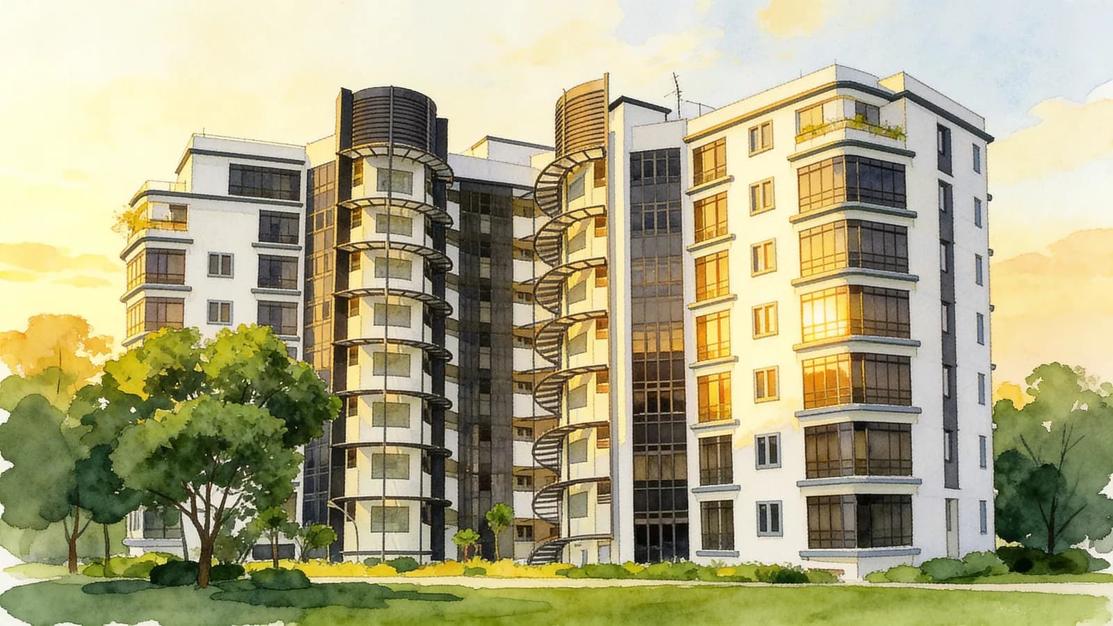 Manhattan Mansions, a 10-storey apartment in River Valley. Illustration is AI-generated.