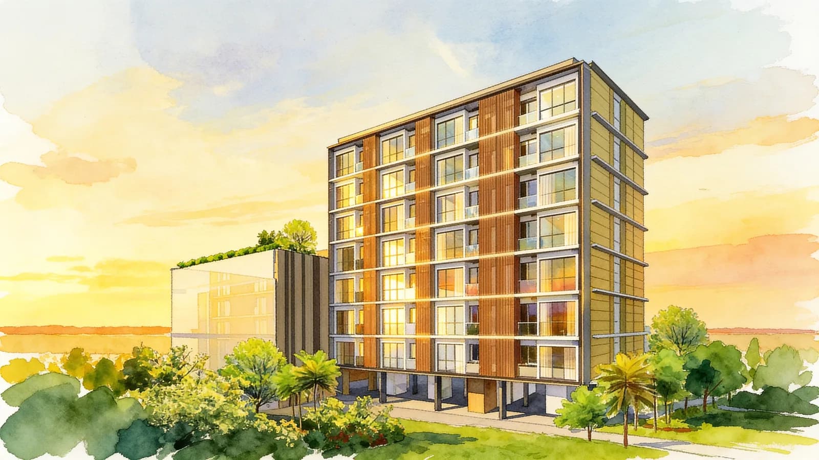 Pavilion Square, an 8-storey condominium in Geylang. Illustration is AI-generated.