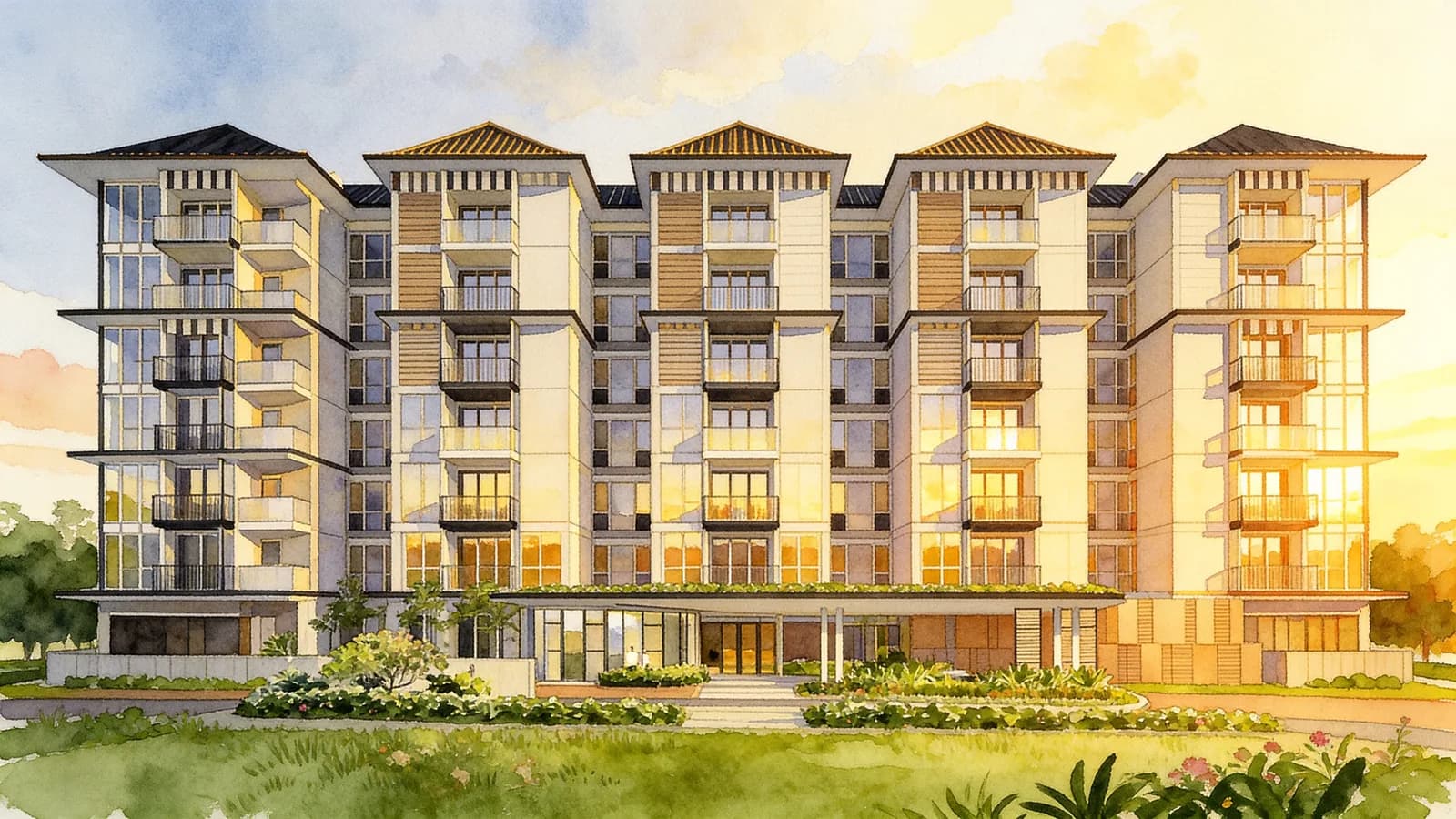 The Verandah Residences, a 5-storey condominium in Queenstown. Illustration is AI-generated.