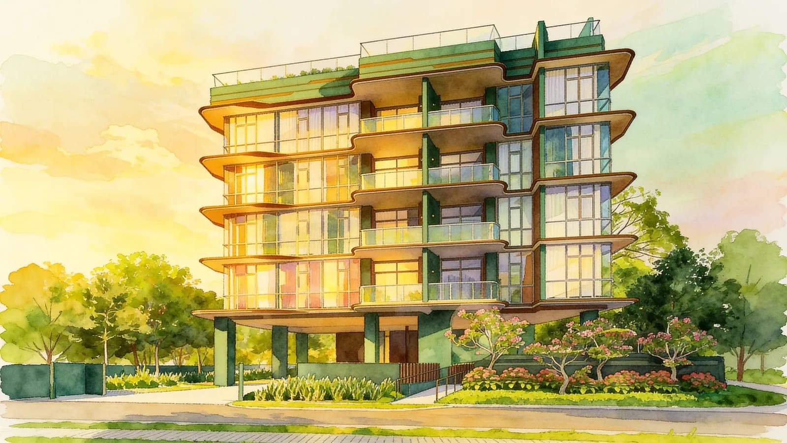 La Mariposa, a 5-storey apartment in Geylang. Illustration is AI-generated.