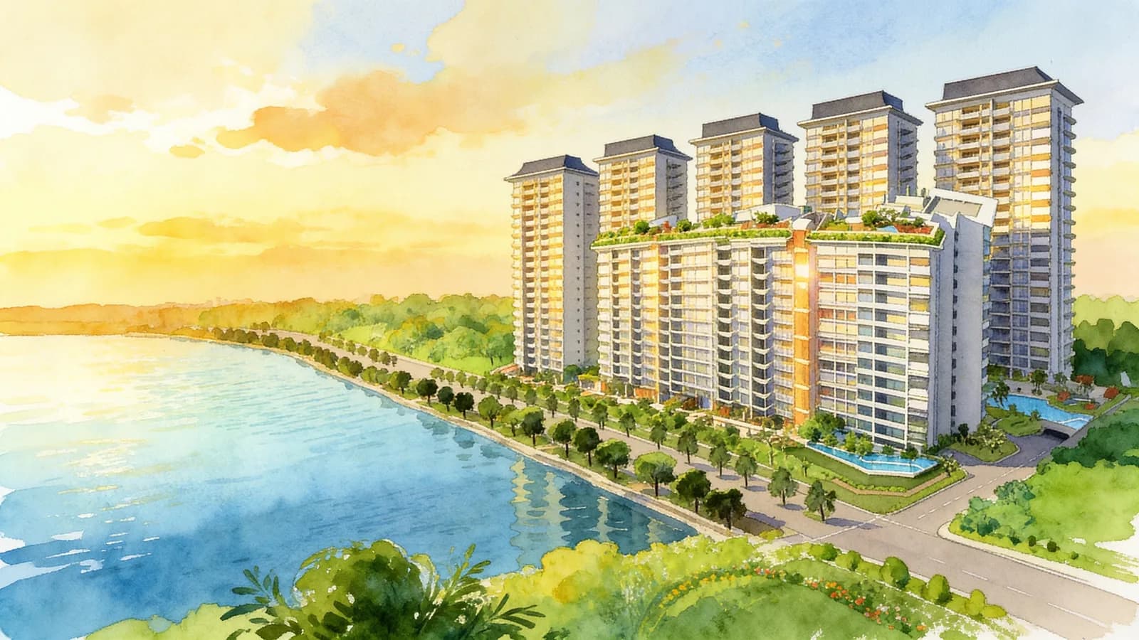 Waterfront Gold, a 15-storey condominium in Bedok. Illustration is AI-generated.