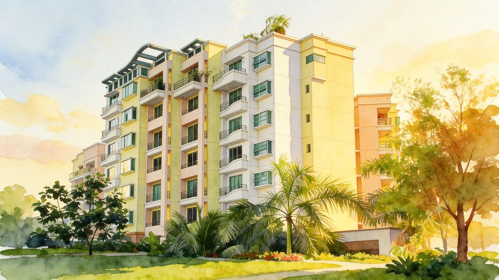 Sunhaven, a 9-storey condominium in Tampines. Illustration is AI-generated.