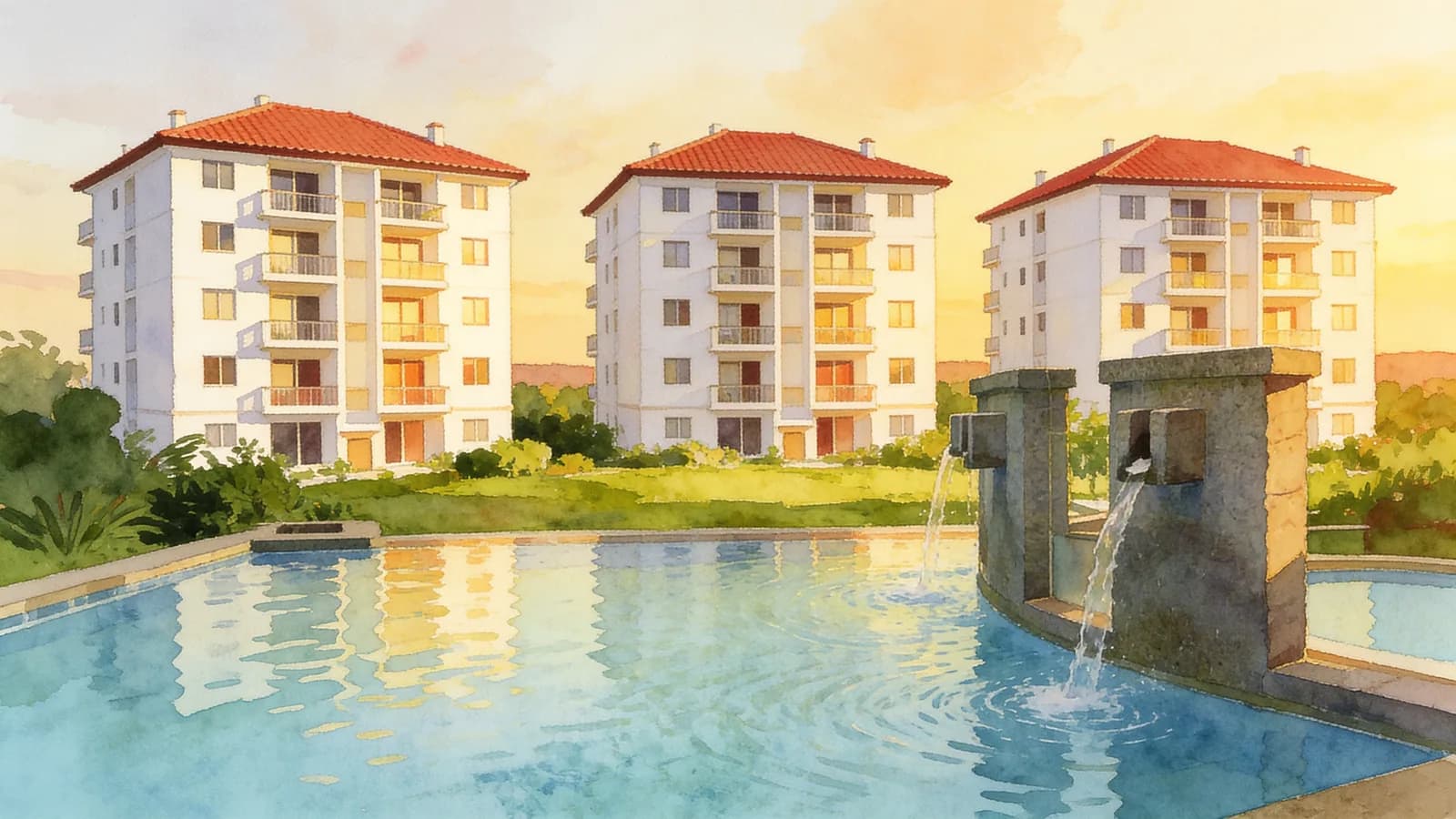 Bluwaters, an apartment in Pasir Ris. Illustration is AI-generated.