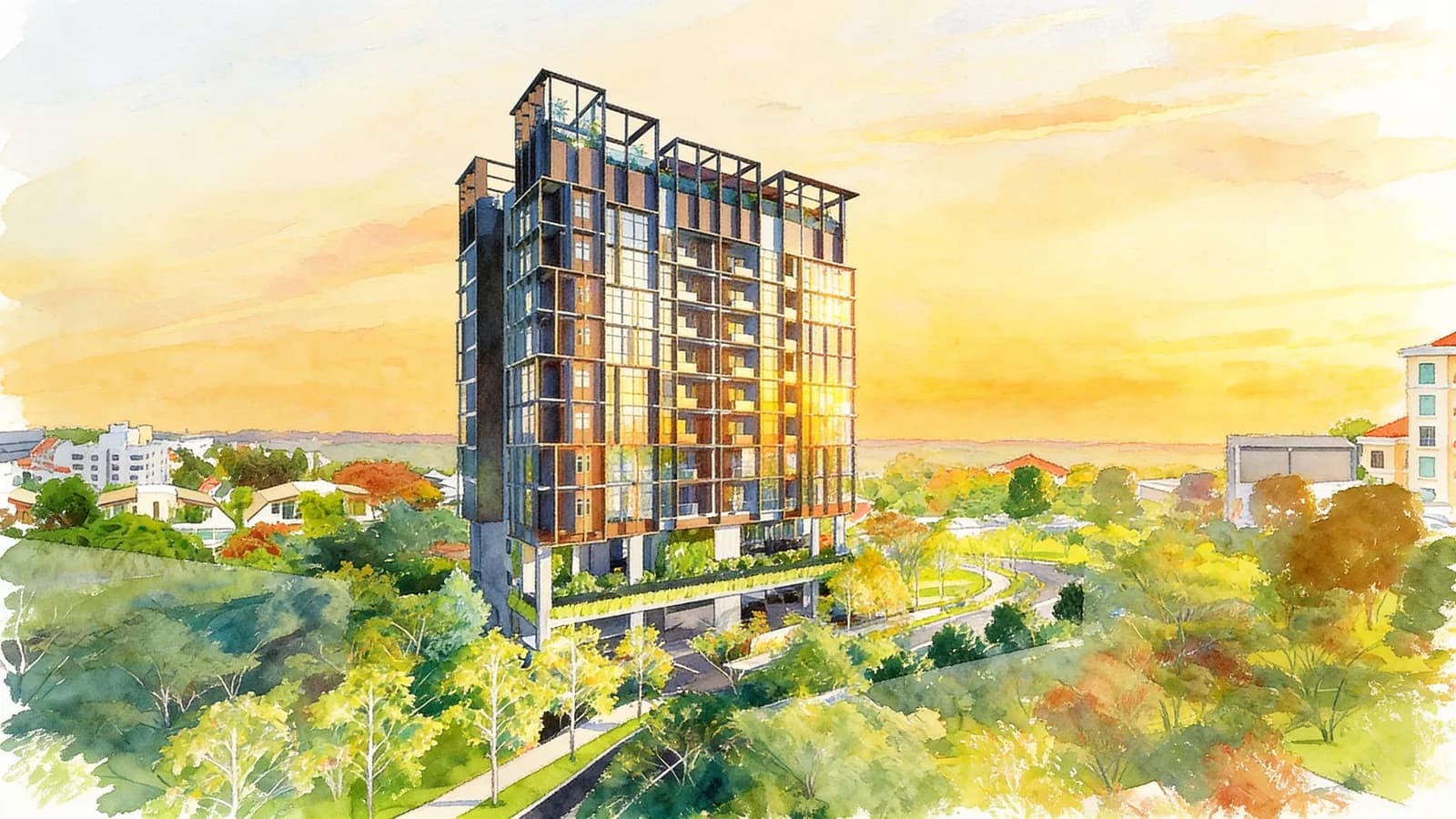 Hill House, a 10-storey condominium in River Valley. Illustration is AI-generated.