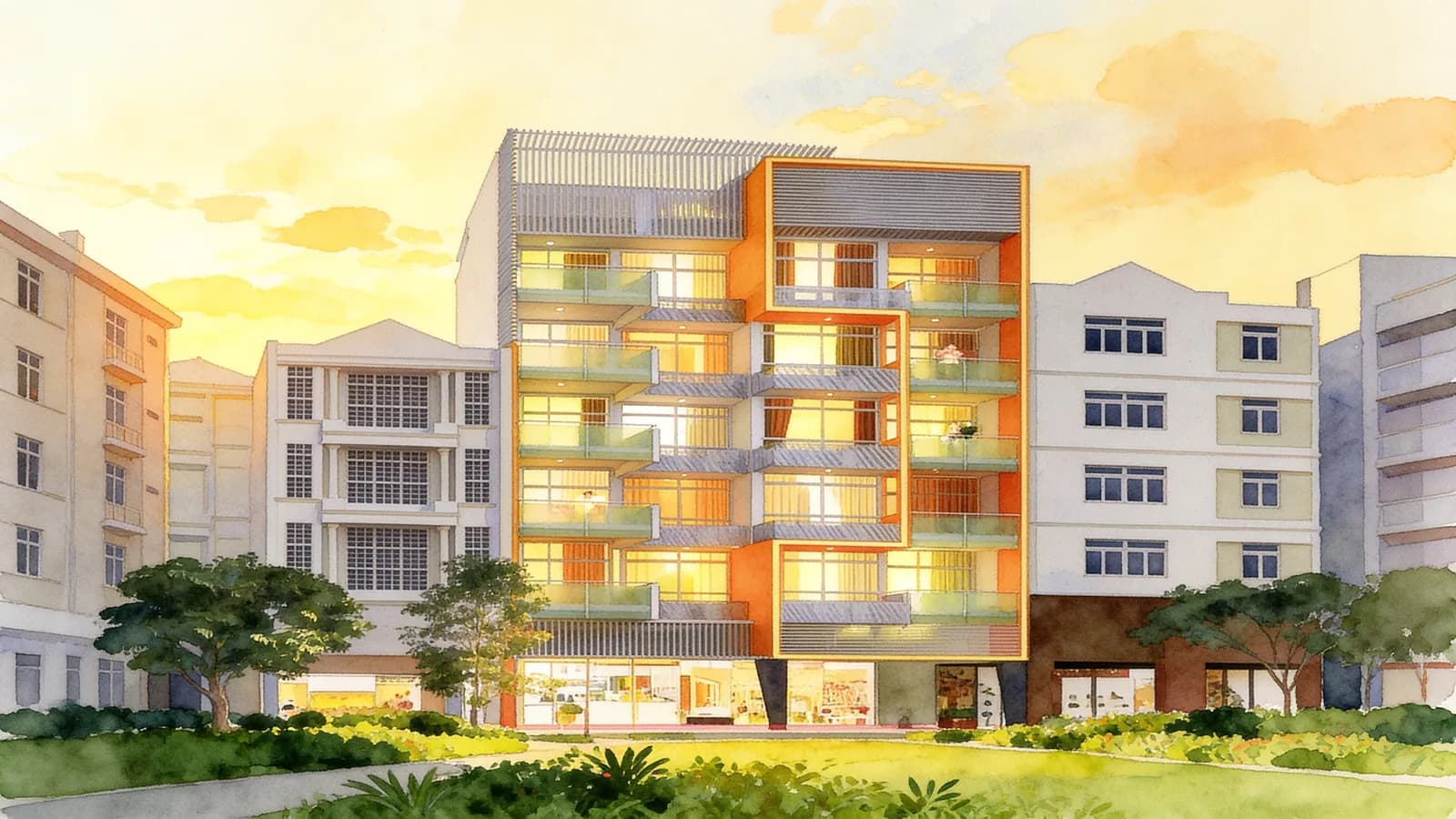 Ritz @ Farrer, a 6-storey apartment in Rochor. Illustration is AI-generated.