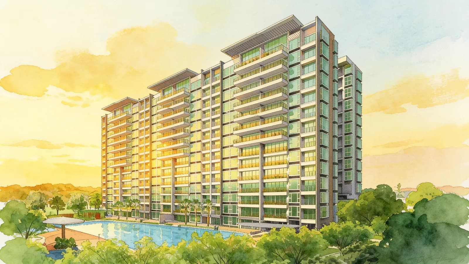 Optima @ Tanah Merah, a 14-storey apartment in Bedok. Illustration is AI-generated.