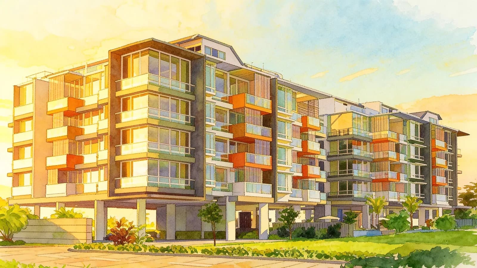 Stadia, a 5-storey condominium in Serangoon. Illustration is AI-generated.