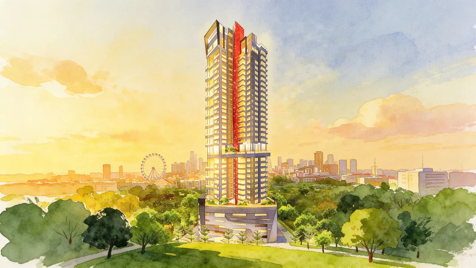Starlight Suites, a 34-storey condominium in River Valley. Illustration is AI-generated.