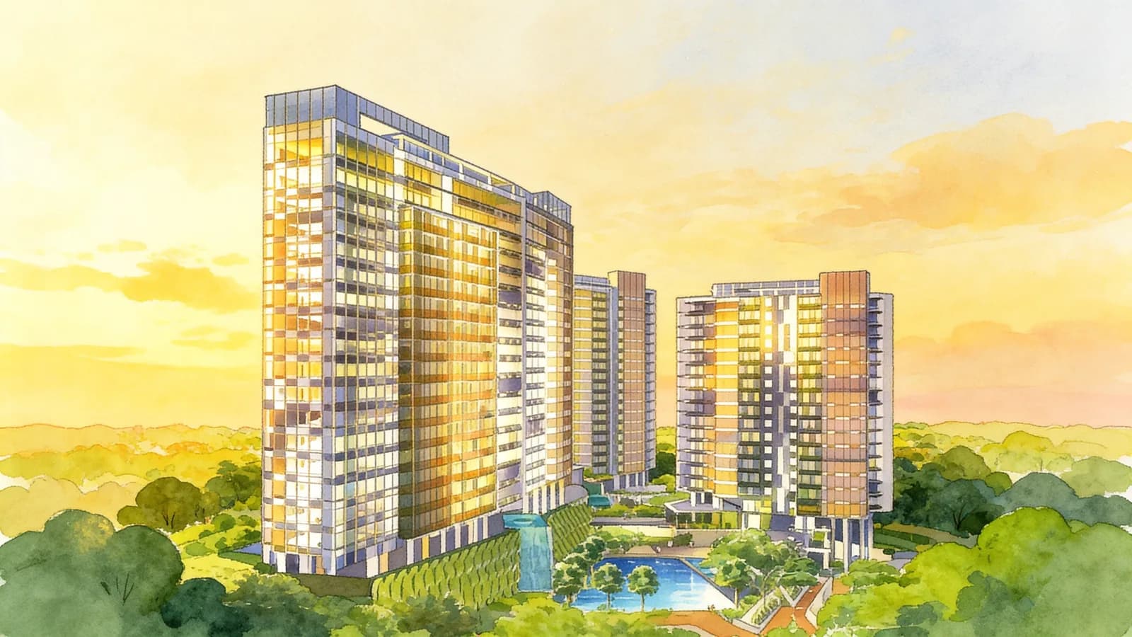 The Vermont On Cairnhill, a 20-storey apartment in Newton. Illustration is AI-generated.