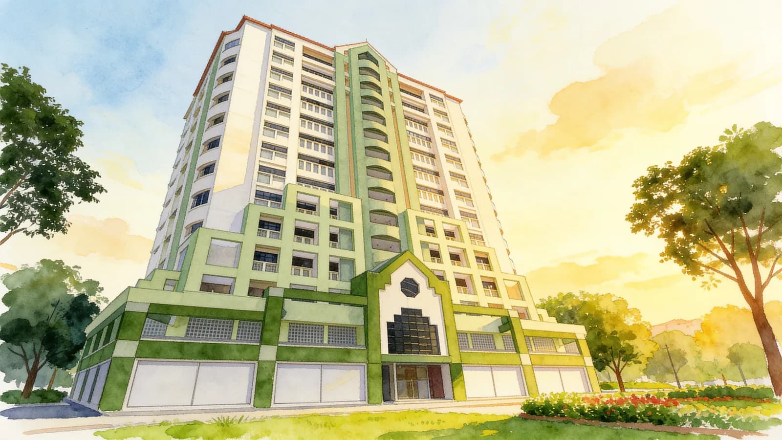 Monville Mansions, an apartment in Novena. Illustration is AI-generated.